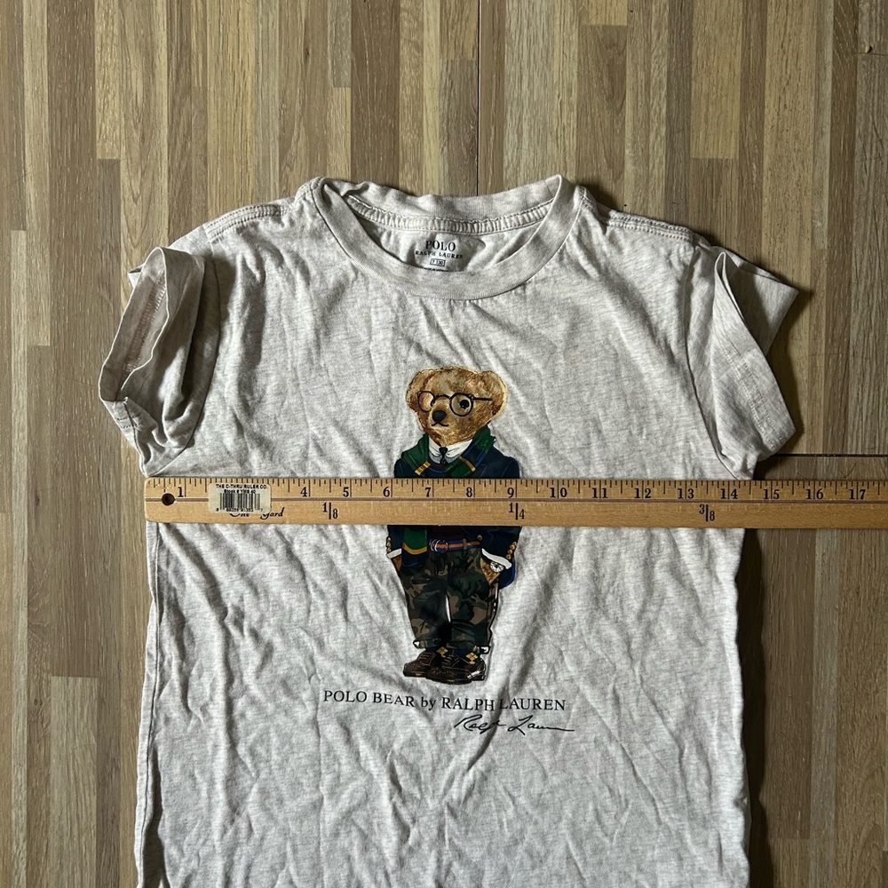 Kid’s Ralph Lauren Polo Bear Graphic T-Shirt in Heathered Oat Size 7 - Picture 5 of 7